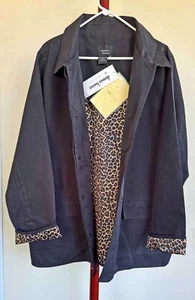 Dennis Basso Black Microfiber Jacket with Leopard Lining QVC 2X NWT - Picture 1 of 5
