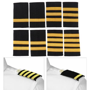 1Pair Epaulettes Professional Pilot Uniform Epaulets Gold Stripe Shoulder Bad YT - Picture 1 of 15