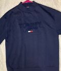 Tommy Hilfiger Mens Sz Small Crewneck Pullover Embroidered Logo Flag Navy Blue