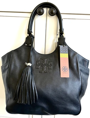 Tory Burch Thea Round Tote Black Pebbled Leather 41139740 NWT - Image 1 of 4
