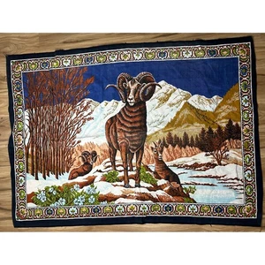 Vintage Bighorn Ram pecora scenografico velluto da appendere a parete paesaggio invernale 54"x39" - Foto 1 di 7