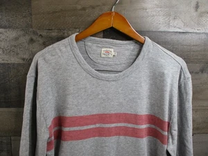 Camisa Marca Faherty Para Hombre Grande Gris Jaspeado Manga Larga Cuello Redondo Rayas Rojas - Imagen 1 de 10