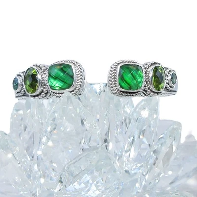 Brazalete de plata esterlina Sarda verde esmeralda abulón peridoto y topacio místico Bali Hai Foto 1 de 4