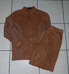 Vintage Men's CREME DE SILK Silk Blend Set Top And Pants Brown HTF/Set Size XL - Picture 1 of 23