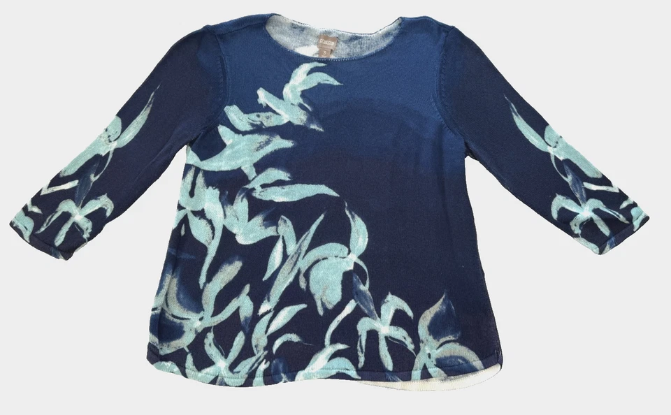 Suéter Chico's Talla 3 Mujer XL Azul Blanco Aqua Floral Mezcla Algodón Manga Larga Foto 1 de 4
