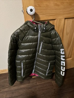 Guess $225 Men's  Hooded Puffer Coat Olive Military Green Sz Small- Skiing - Image 1 of 4