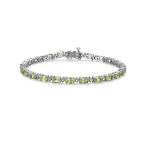 NWT White Sapphire & Green Peridot Sterling Silver 7” Tennis Bracelet - Picture 1 of 5