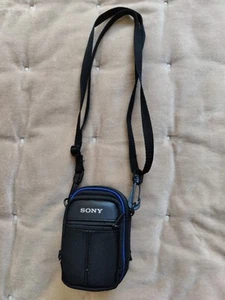 Sony Canvas Style Digital Camera Case with Shoulder Strap Black/Blue Cybershot - Picture 1 of 6