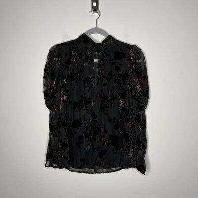 French Connection 女式中号黑色灰色天鹅绒倦怠花卉透明 — 第 1/4 张图片