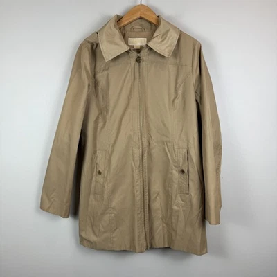 Michael Kors London Impermeable Niebla Para Mujer L Beige Cremallera Completa Chaqueta con Capucha Exterior Foto 1 de 4