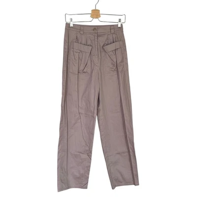 Pantalones de algodón TIBI carpintero pierna recta gris topo para mujer talla 2 plisados nuevos con etiquetas Foto 1 de 4
