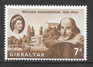 GIBRALTAR 1964. Sc #164; SG #177. 400th Birth Anniversary of Shakespeare. MNH - Picture 1 of 2