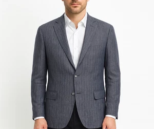 Tasso Elba 42L Blazer Jacket Sport Coat Mens Blue 100% Linen Office Career - Picture 1 of 11