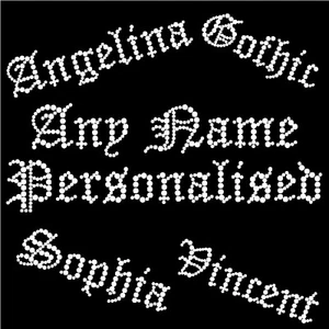 S3 PERSONALISE Your Name Rhinestone Transfer Gothic Old English Diamante Iron on - Picture 1 of 2