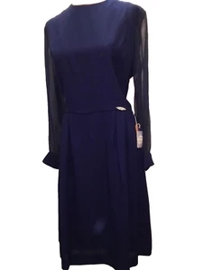 1960's Dark Blue Rayon Chiffon Evening Party Dress The Globe Size Large NWT - Picture 1 of 8