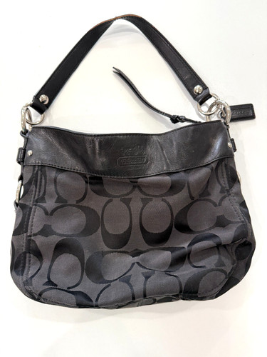 Borsa a tracolla Coach Signature Hobo nera F14708 con etichetta a mano