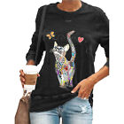 Womens 3D Cat Printed Long Sleeve T-shirt Top Tee Casual Shirts Pullover Blouse