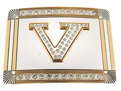 Inicial V Letra V Monograma Vaquero Occidental Hombres Mujeres Oro Helado Metal Hebilla de Cinturón Foto 1 de 4