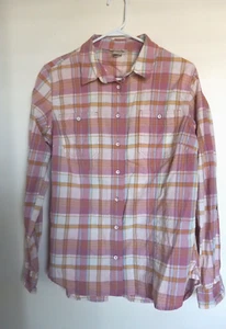Duluth Trading Co Damen große Bluse Top rosa kariert Knopfleiste Kragen - Bild 1 von 3