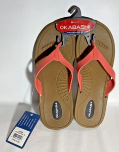 OKABASHI Women's Breeze Flip Flop Toffee/Coral M 6.5-7.5 Contoured Footbed Arch - Picture 1 of 7