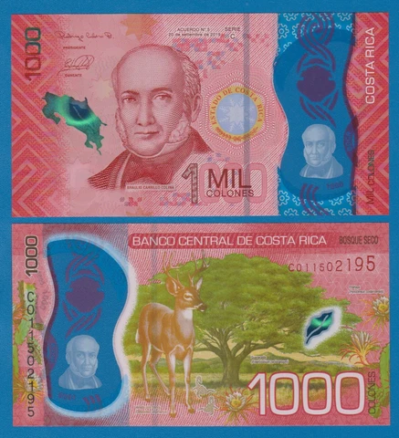 Costa Rica 1000 Colones P 280 New 2019 / 2021 Polymer UNC Cover