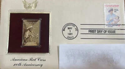 1981 American Red Cross Stamp First day of issue 22kt Gold GOLD FDC replica - Image 1 of 3