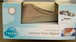 MEMORY FOAM SLIPPERS SIZE S UNISEX BEIGE(mens 6/7, women 7/8) COMFY COZY - Picture 1 of 2