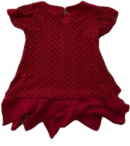 Indigo Soul Size 4 Years Old Girls Red Knit Scarf Handkerchief Hem Dress