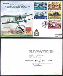 B18d Handley Page Heyford Bearing set of Jersey World Communication Stamps - Picture 1 of 1