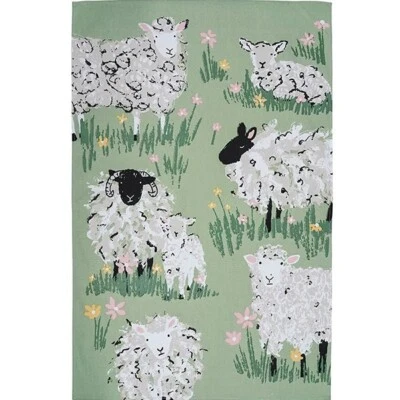 Ulster Weavers Woolly Sheep Pastoral Scene 100% Cotton Tea Towel 29" x 19" Green