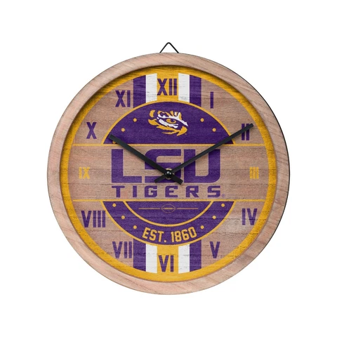 LSU Tigers Logo Barrel Wall Clock Wooden - Man Cave Office Decor NEW Cover
