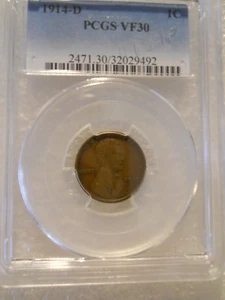 ***KEY DATE*** 1914 D LINCOLN WHEAT PENNY CENT PCGS VF30 - Picture 1 of 6