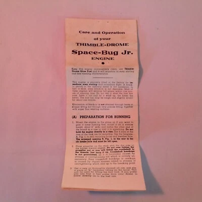 Vintage Care and Operation of Your Thimble-Drome Space-Bug Jr Engine Instruction - Image 1 of 4