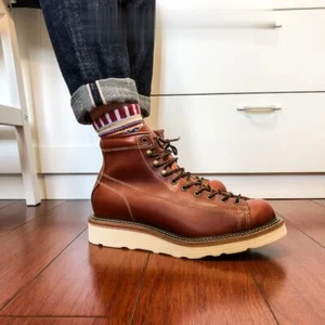 Herren Große Handgefertigte Rindsleder Spitze bis Zehe Keilsohle Affe Arbeitsstiefel - Bild 1 von 34
