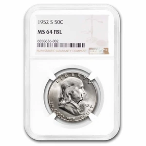 1952-S Franklin Half Dollar MS-64 NGC (FBL) - Picture 1 of 3