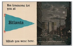 I'm Lonesome for you at ATLANTA GA Peachtree St Pennant Georgia Vintage Postcard - Picture 1 of 2