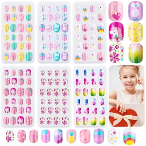 144 Pieces Press on Nails Grils, Children Fake Artificial False Nail Tips Pre G - Picture 1 of 12