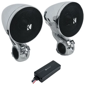 (2) Kicker 47PSM32 3" 100w PSM Motorcycle/ATV Handlebar Speakers + Bluetooth Amp - Picture 1 of 12