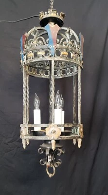 Восстановленный железный потолочный светильник рубежа веков 3 лампы 36 дюймов x 12 дюймов GS00388 - Изображение 1 из 4