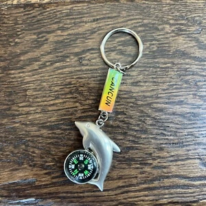 Cancun Dolphin Compass Silver Tone Keychain Metal - Picture 1 of 5