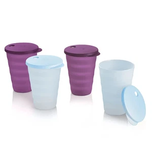 New Tupperware Set 4 BIG Impressions 16oz Tumblers w Straw Ready Lids & Colorful - Picture 1 of 1