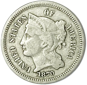 1870 3c Three Cent Nickel US Coin Rare - Picture 1 of 2