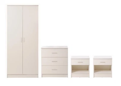 White Bedroom Furniture Set 4 Piece Wardrobe Chest Drawers 2 Bedside Table - Image 1 of 4