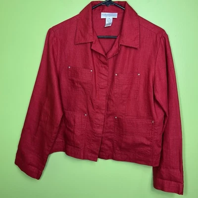 Real Comfort by Chadwick’s red linen snap closure vintage jacket size 8 petite - Image 1 of 4