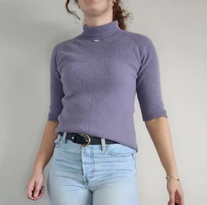 LILI Dusty Purple Wool and Angora Roll Neck Ribbed Knit Top Size Small - Bild 1 von 5