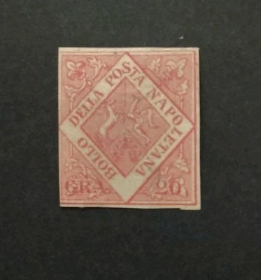 Sello de Nápoles Scott #6: 1858 20 gr rosa pardusco único, MHR, OG  Foto 1 de 4