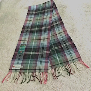 John Hanly Ireland Wool Unisex Brand New Plaid Blue Green Purple Scarf - Bild 1 von 6