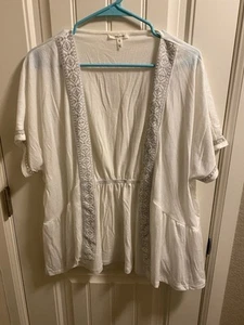 Cárdigan Maurices Top XL manga corta blanco plateado bordado abierto - Imagen 1 de 8
