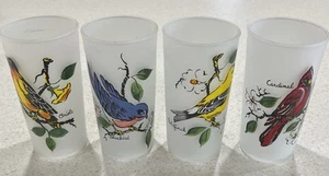 Set of 4 Vintage Frosted SONGBIRD Drinking Glasses MID CENTURY MODERN - Picture 1 of 6