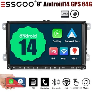 64G 9"Android 14 Fits VW Volkswagen Jetta Passat Apple Carplay Car Stereo SWC FM - Picture 1 of 14